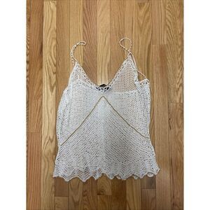 Ideology Crochet Knit Tank Top Boho Summer Cami White Scalloped Edge